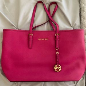Michael Kors Saffiano Hot Pink Jet Set Tote